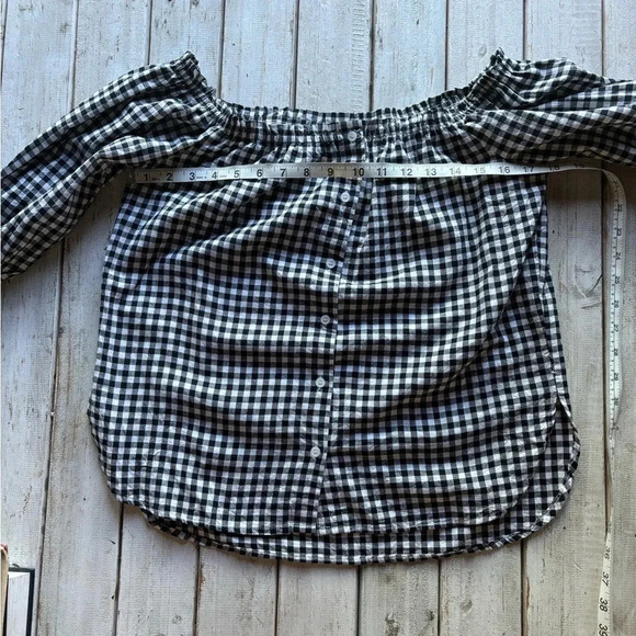 Caution to the Wind, Anthropologie, gingham, plaid, off shoulder, top m - Picture 4 of 10